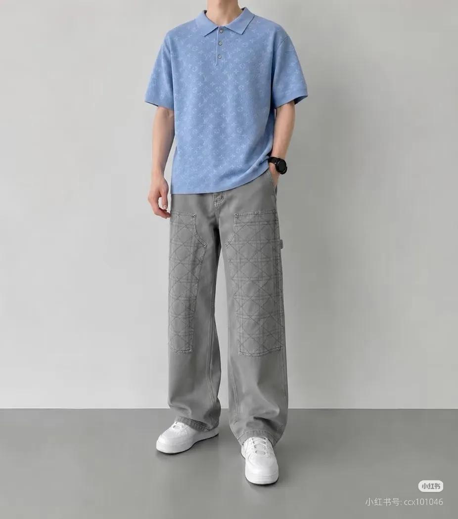 Louis Vuitton/Louis Vuitton 26ss dark pattern old flower jacquard knitted Polo short sleeves